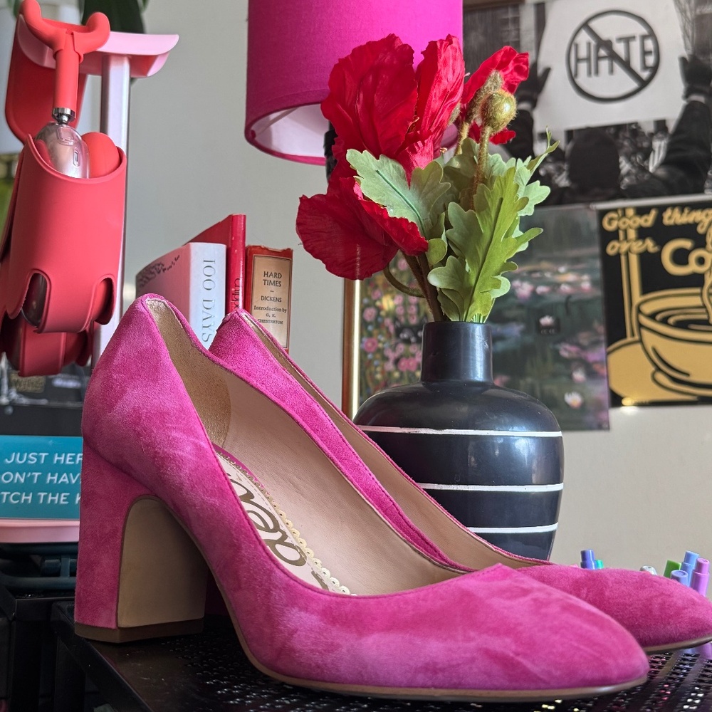 pink block heeled heels 🦩💅🏼